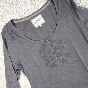 Saltrock‎ Top Womens Size 14 Long Sleeve Henley Gray Studded Embellished Casual